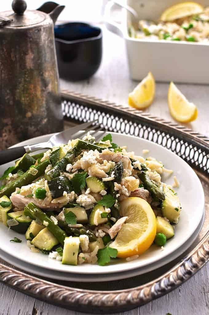 Chicken and Vegetable Rice on a white plate