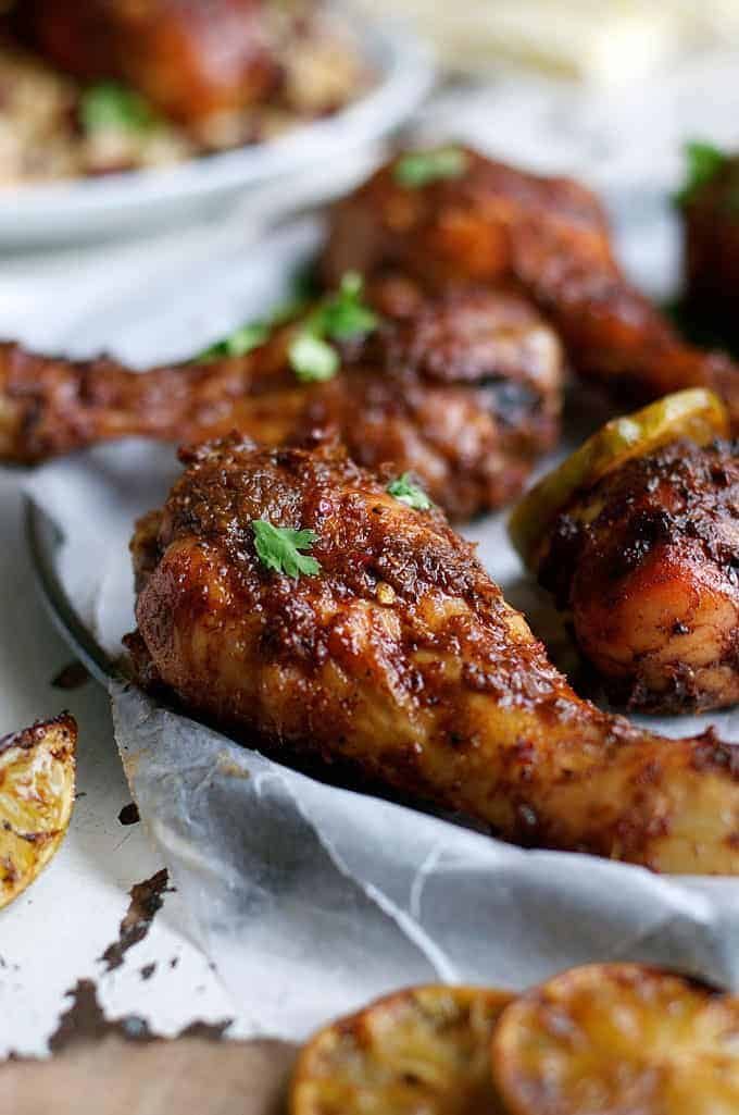 Jamaican Jerk Chicken Drumsticks and Caribbean Rice with Red Beans - the strong, spicy flavours of this chicken is the best from the Caribbean! Easy to make with everyday ingredients.