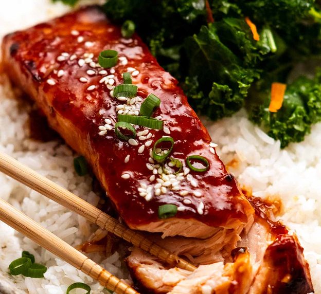 Asian Glazed Salmon on rice