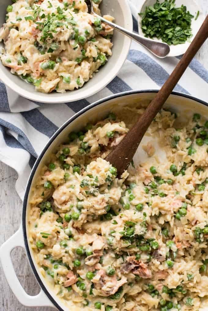 Creamy Salmon Risoni / Orzo - Made from scratch, and on the table in just 15 minutes! 