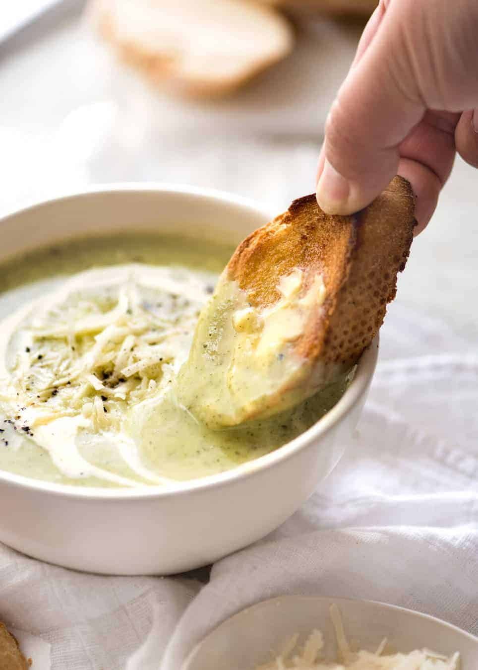 Silky, thick, Healthy Creamy Zucchini Soup. Perfect for dunking in hot crusty bread! www.recipetineats.com
