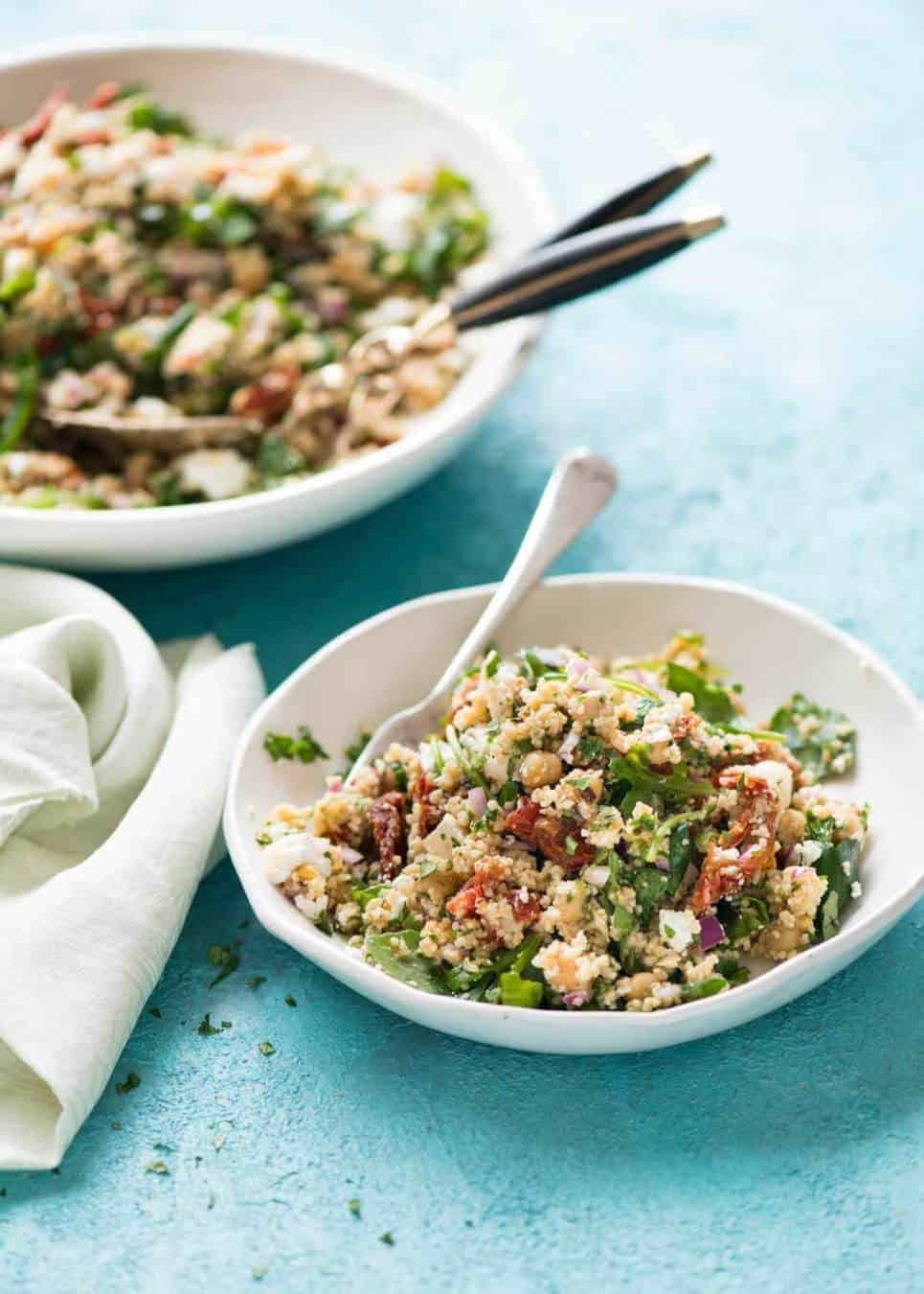 The best 12 minute salad in the world: Couscous Salad with Sun Dried Tomatoes and Feta www.recipetineats.com