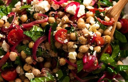 Chickpea salad in a bowl, ready to be eaten
