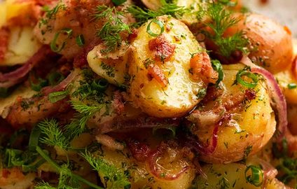 German Potato Salad in a salad ready to be served
